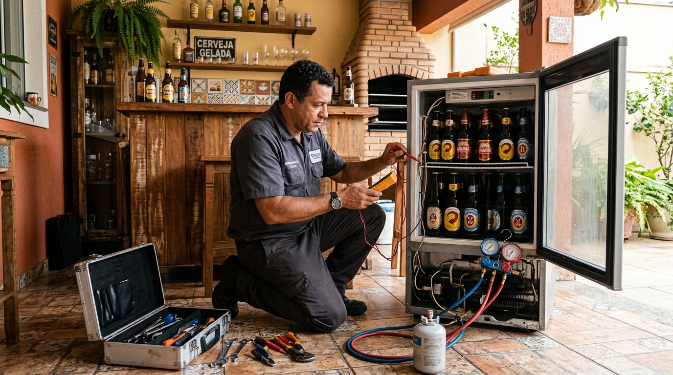 Recarga de gás no circuito de refrigeração de uma cervejeira no Vale do Sol, Londrina‑PR